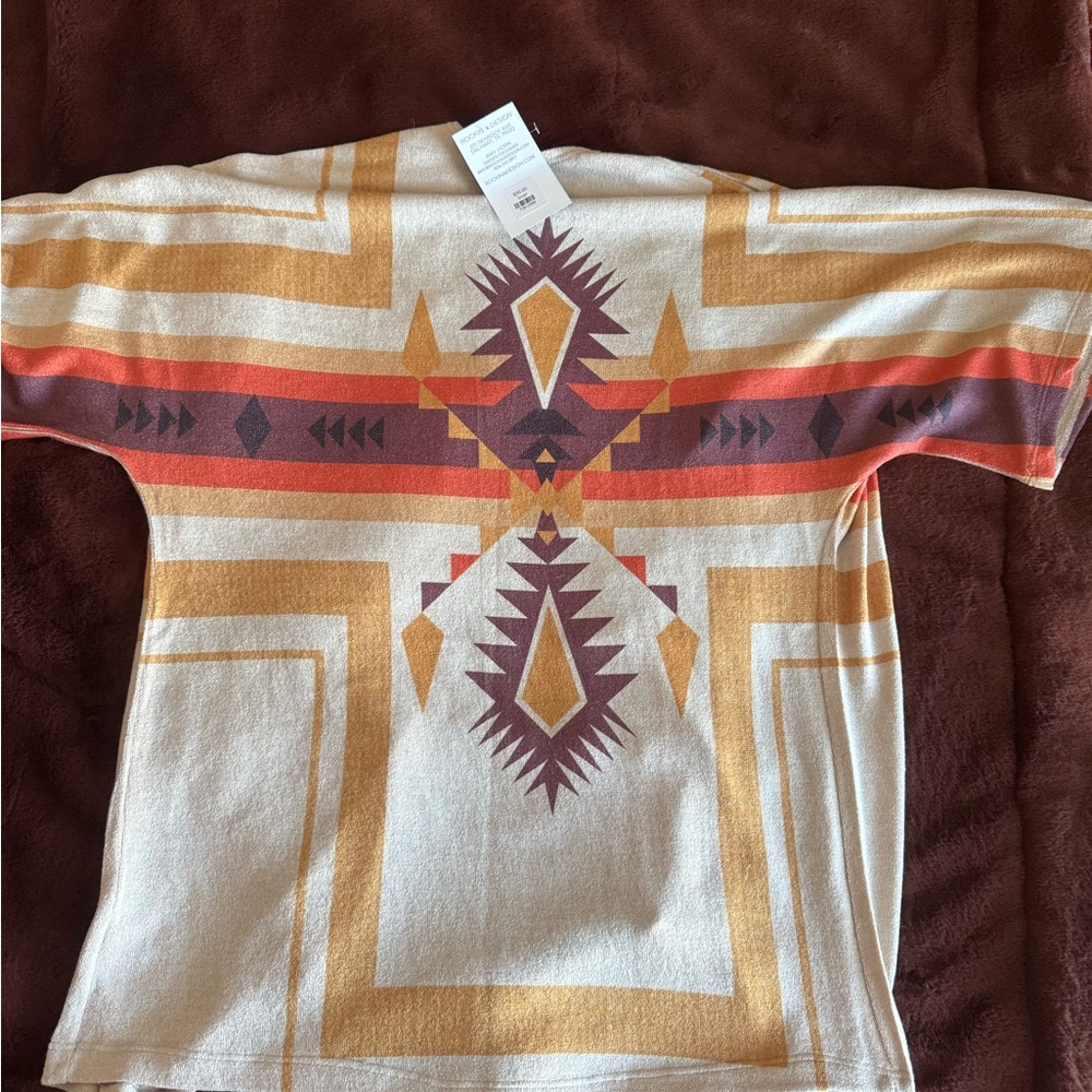 Aztec Geometric Pattern Short Sleeve cardigan - Cream and Orange